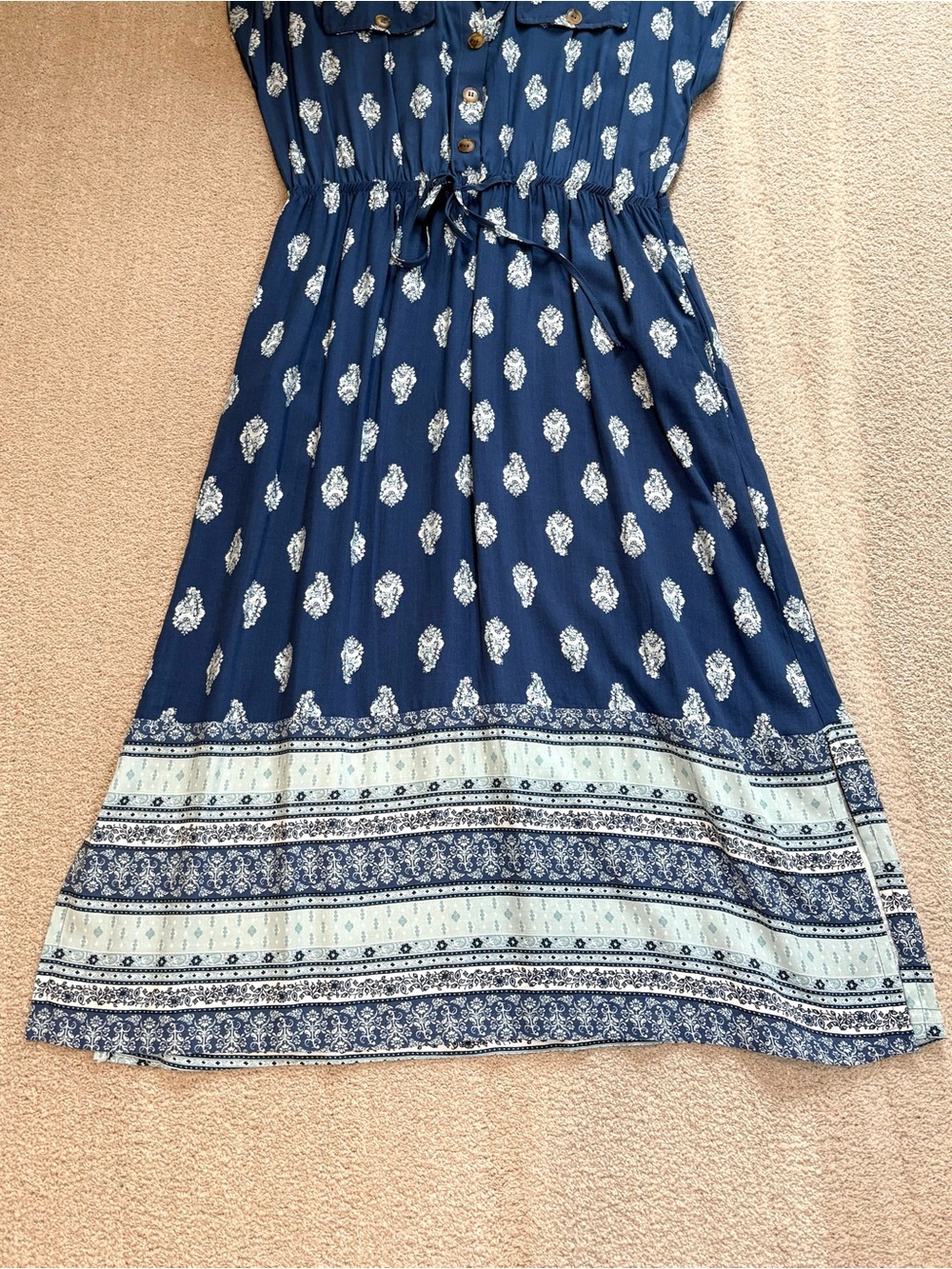 Lucky Brand Midi Blue Collared Shirt Dress Button Drawstring Waist Size L NWT - Picture 4 of 12